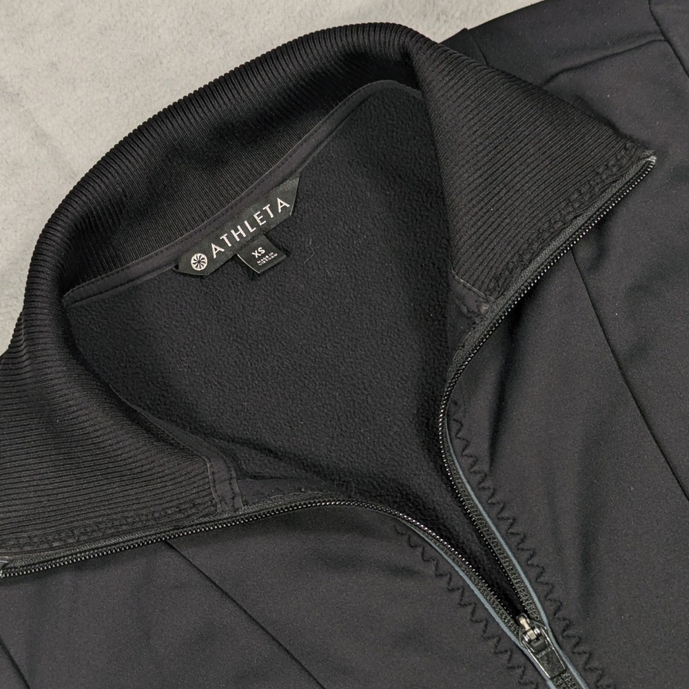 Athleta Womens Black Full Zip Fleece Lined Jacket Ribbed Trim Thumbholes XS